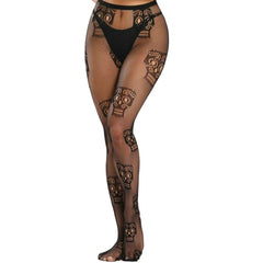 Skull Print Mesh Fishnet Stockings