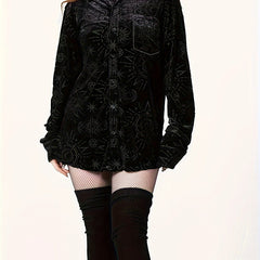 Gothic Blouse Women's Plus Moon Sun Print Long Sleeve Button Up Shirt