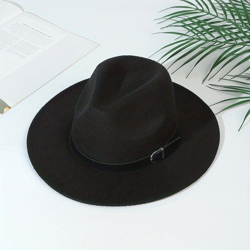 Woolen Top Hat British Style Belt Jazz Hat Big Brim Hat Felt Hat