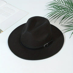 Woolen Top Hat British Style Belt Jazz Hat Big Brim Hat Felt Hat