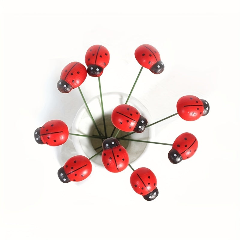 10pcs Wooden Ladybug Garden Decorations Bionic Ladybug Wall Decor