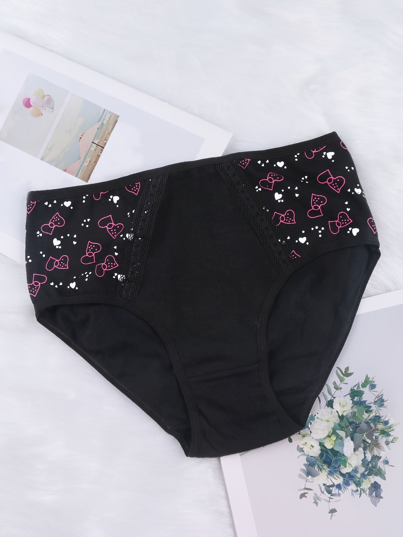 6pcs High Waist Print Briefs Stretchy Intimates Panties Women's Lingerie