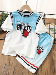 Boys Basketball & Letter Graphic T-Shirt & Shorts Jersey Set