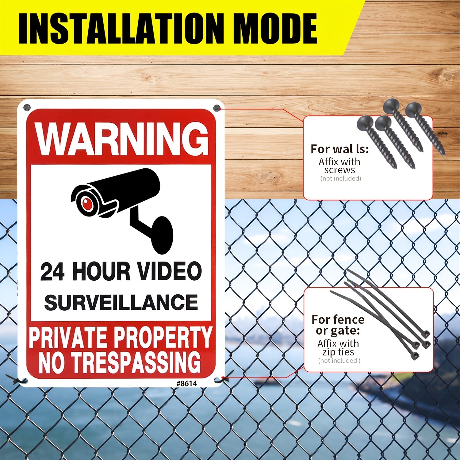 4pcs No Trespassing Signs Private Metal 24 Hour Video Surveillance Signs
