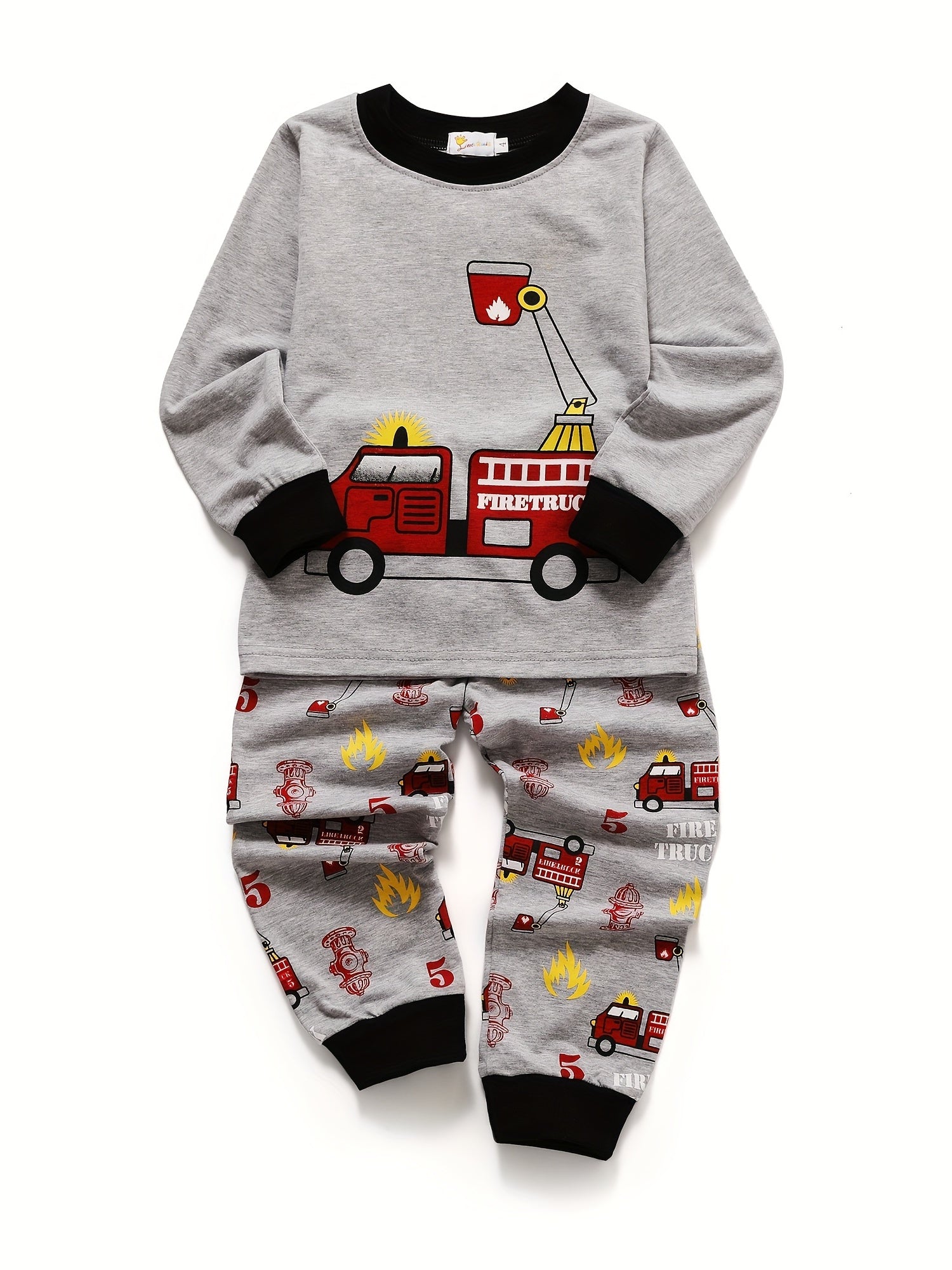 Boys Fire Truck Pajama Set Long Sleeve Top & Pants