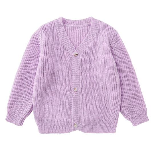 Girls Knit Cardigan Sweater With Buttons V Neck Long Sleeves