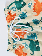 Dinosaur Print Boys Beach Shorts Quick Dry Drawstring Swim Trunks