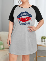 Kiss & Football Print Raglan Sleeve Round Neck Tee Sleep Dress