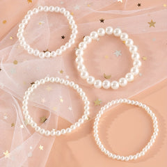 4pcs Girls Faux Pearl Beaded Bracelet Holiday Party Gift