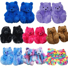 Women's Teddy Bear Novelty Slippers Soft Sole Slip On Flat Shoes