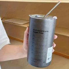 320 600ml Stainless Steel Coffee Cup Large Capacity Vacuum Straw Cup