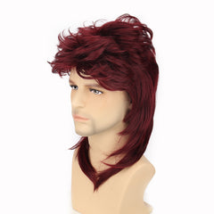 Men's Burgundy Curved Cropped Wig