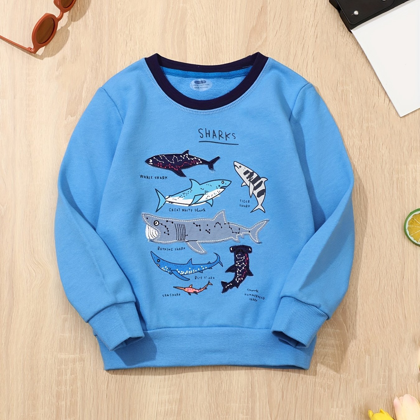 Boy's Cartoon Shark Graphic Sweatshirt for Fall Winter