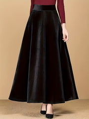 Solid Velvet Elastic High Rise Swing Maxi Skirt