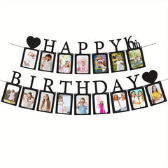 Sweet 16 Rose Golden Photo Banner w/ 16 Frames