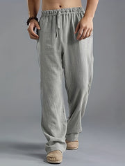 Loose Fit Linen Joggers Men's Casual Solid Sweatpants