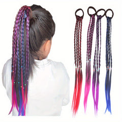 4pcs Kids Girls Multicolor Wigs Ponytail Headbands Hair Accessories