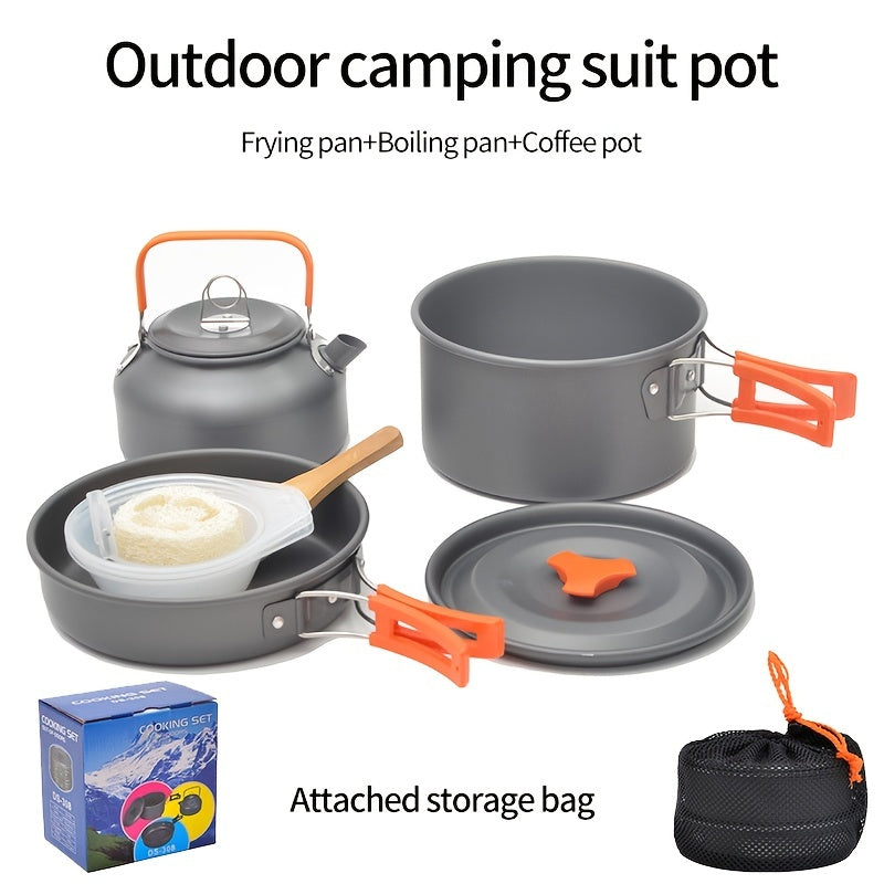 Portable Picnic Cookware Set with Aluminum Kettle, Pan, Pot & Utensils