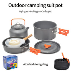 Portable Picnic Cookware Set with Aluminum Kettle, Pan, Pot & Utensils