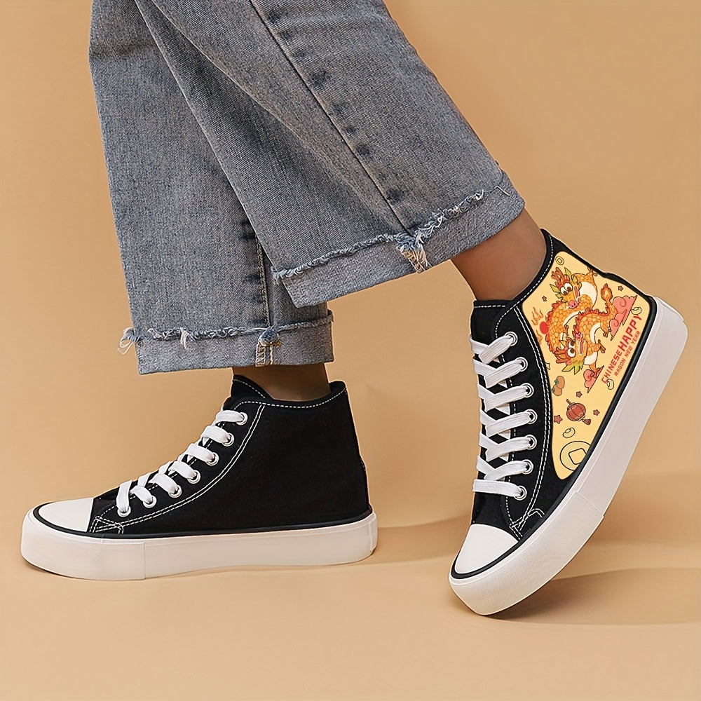 High Top Dragon Pattern Skate Shoes for Girls