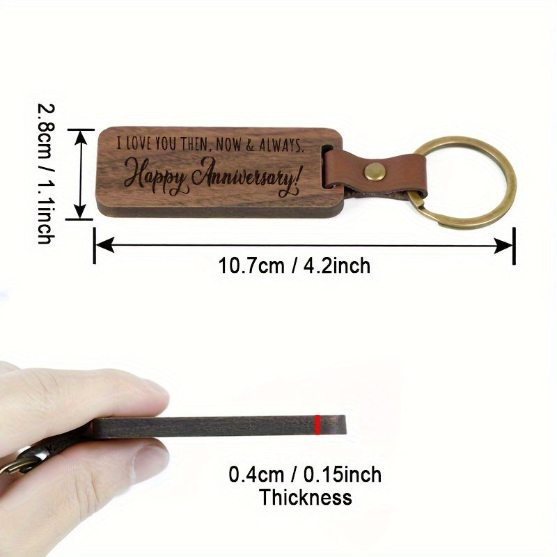 Walnut Wooden Keychain Keyring Retro Love Words Engraved Key Chain