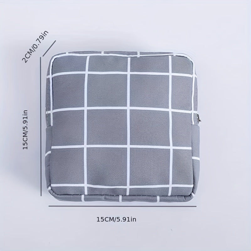 Plaid Pattern Storage Pouch Zipper Lightweight Sanitary Napkin Bag