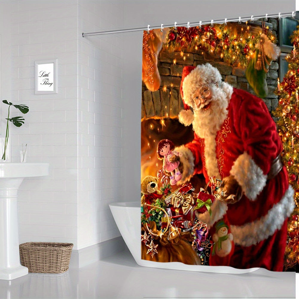 Festive Santa Claus Shower Curtain - Waterproof and Machine Washable
