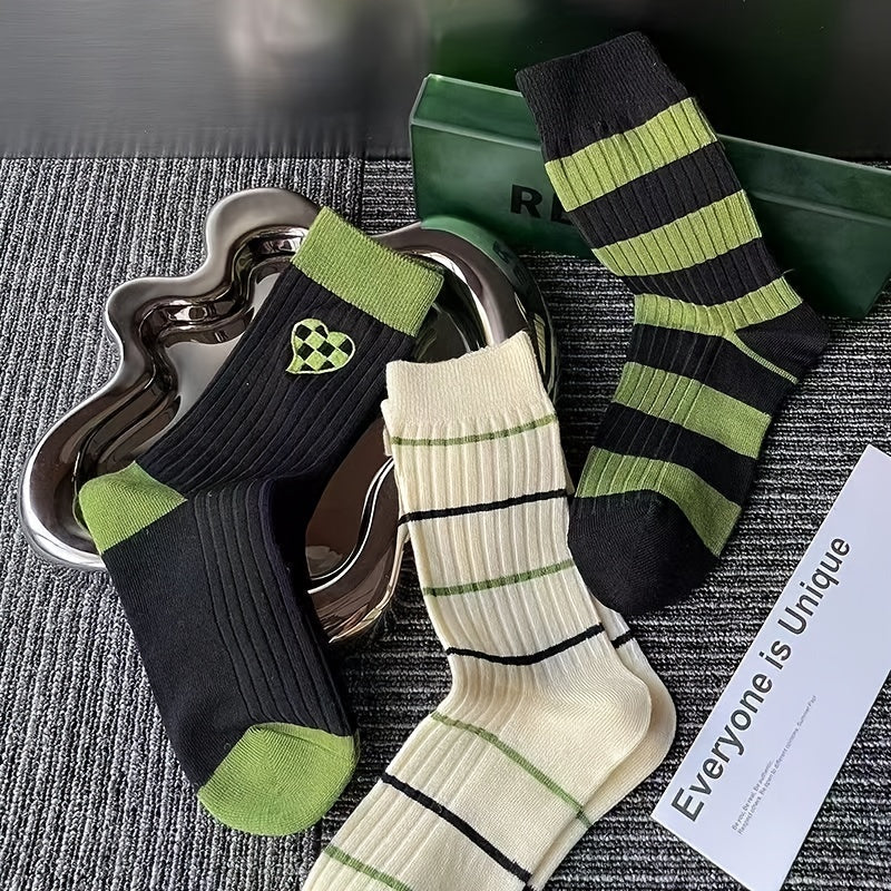 Women's Striped Mid Calf Socks College Style Casual Socks