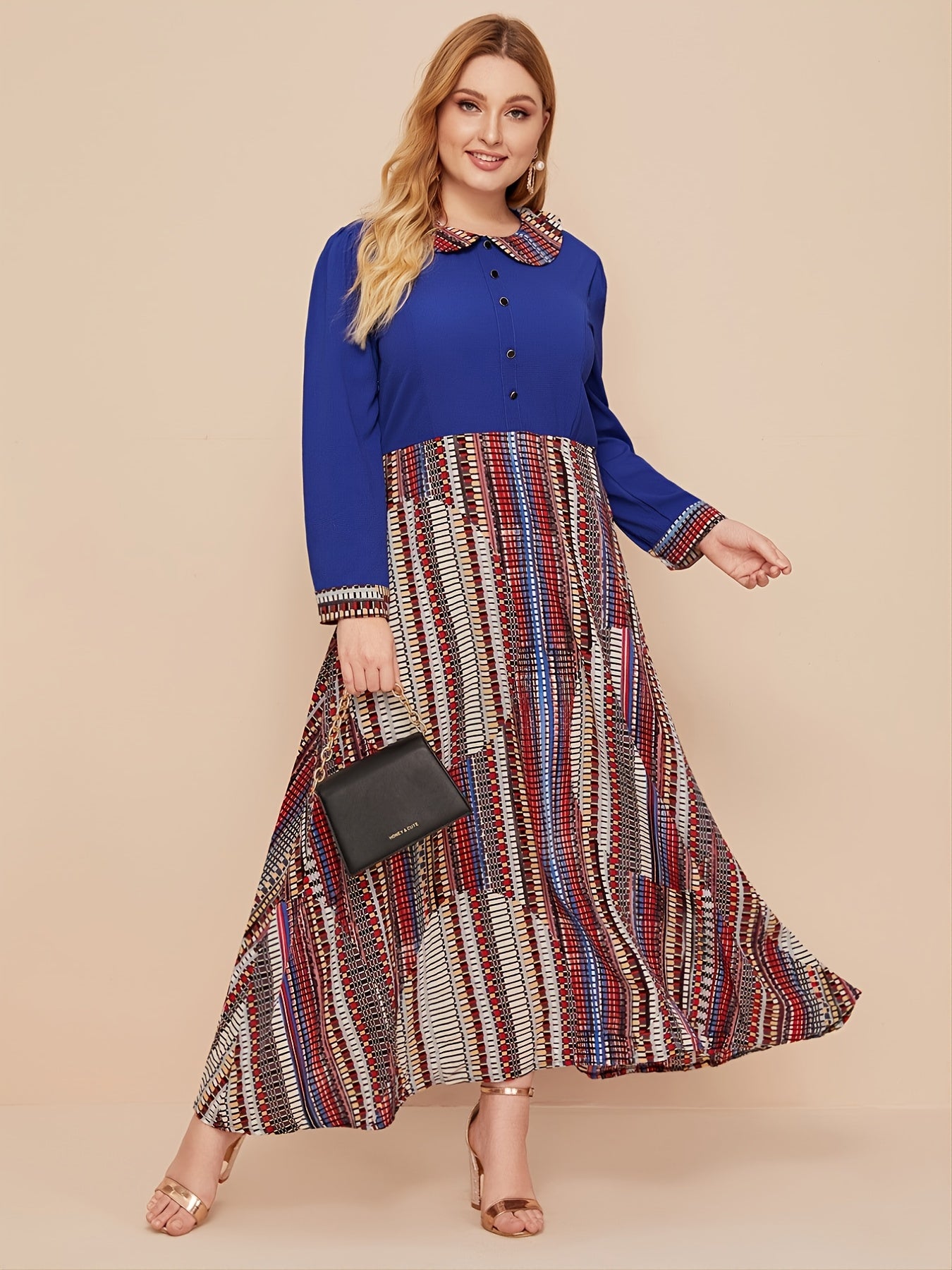 Contrast Lapel Maxi Dress Plus Size