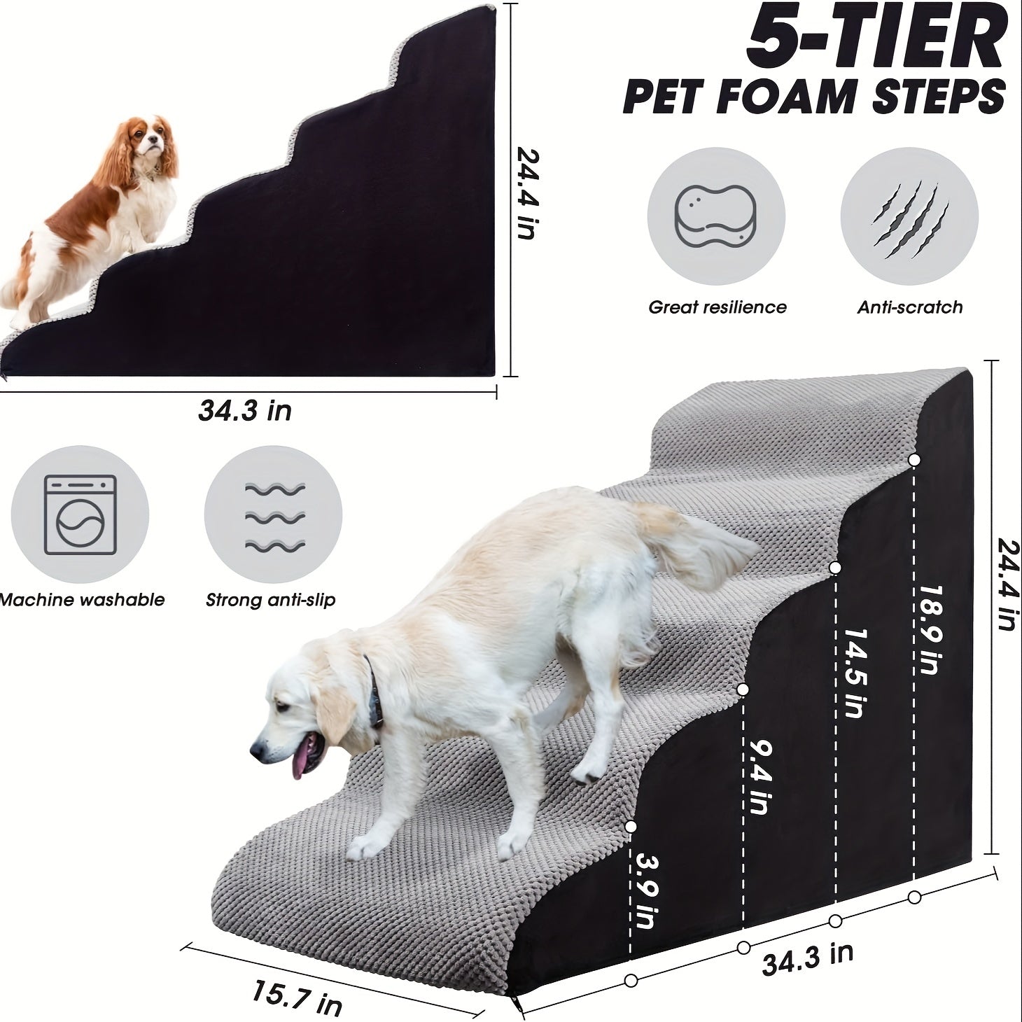 Pet Steps For Dogs And Cats 5 Tiers High Density Foam Dog Ramp