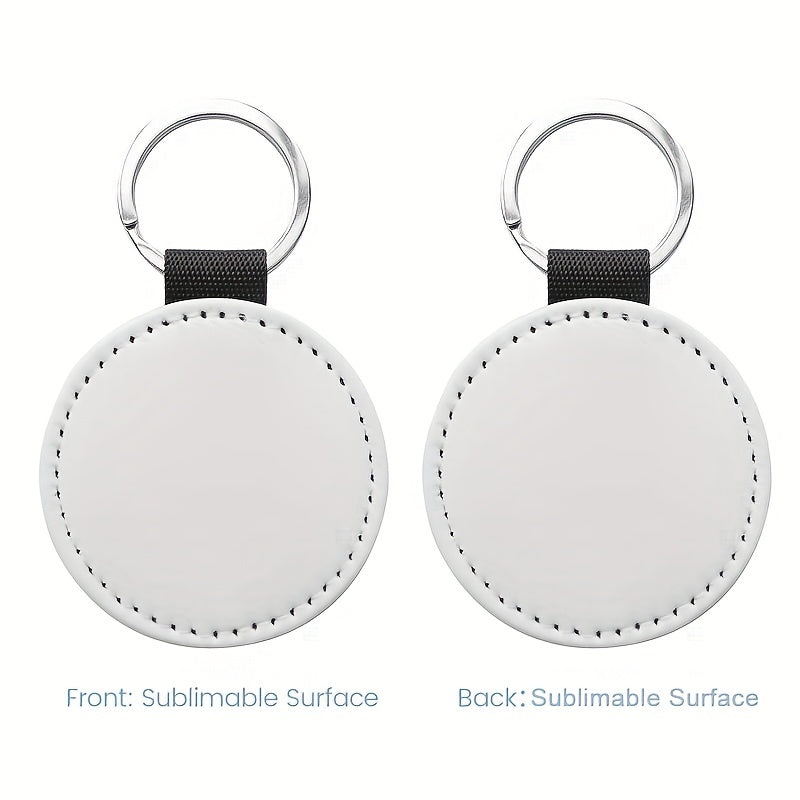 10pcs PU Double sided Heat Transfer Keychains Round Shaped Key Chain Pendant