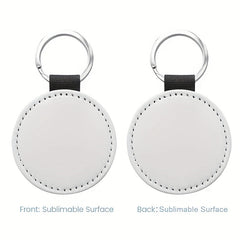 10pcs PU Double sided Heat Transfer Keychains Round Shaped Key Chain Pendant