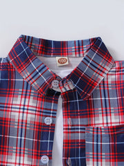 Boys Plaid Short Sleeve Button Casual Summer Shirt Tops