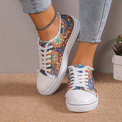 Women's Skull Print Canvas Shoes Low Top Lace Up Round Toe Sneakers