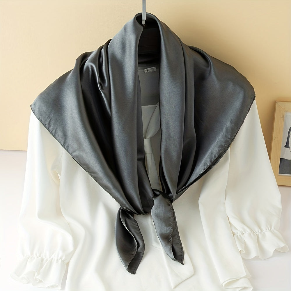 Gray Satin Square Scarf Classic Casual Shawl Women Head Wrap Bandana