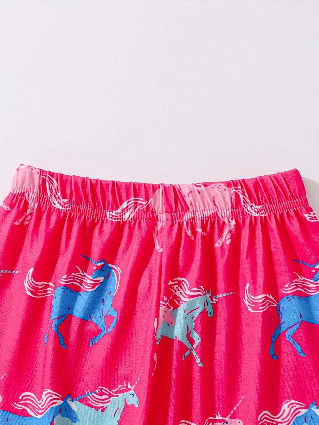 Unicorn Print Kid's Pajamas T shirt & Pants Set, Comfy PJ Set Girl's Lounge