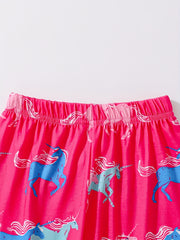 Unicorn Print Kid's Pajamas T shirt & Pants Set, Comfy PJ Set Girl's Lounge