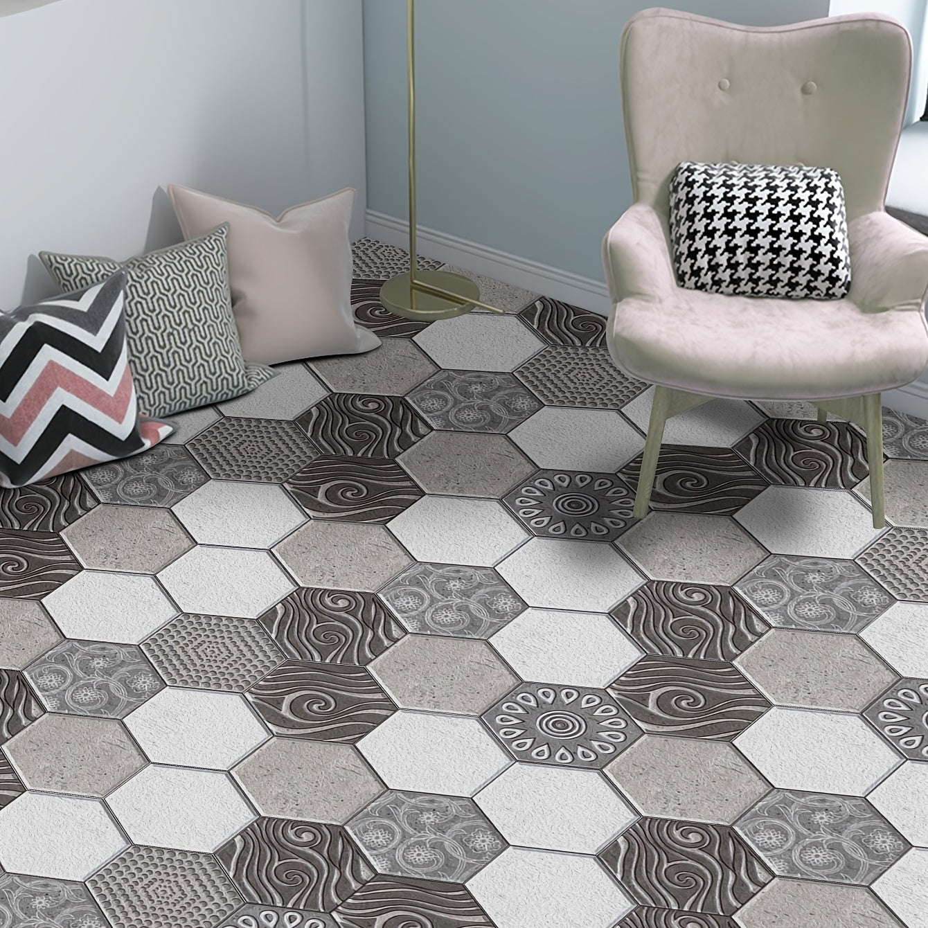 10pcs Hexagon Tile Stickers Kitchen Waterproof Self adhesive 9.05x7.87in