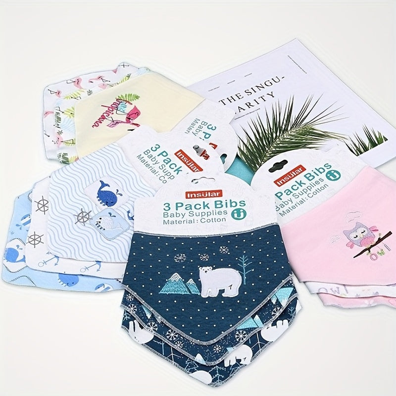 3pcs Baby Cotton Bibs Soft Feeding Bibs With Snap
