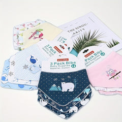 3pcs Baby Cotton Bibs Soft Feeding Bibs With Snap