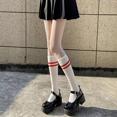 Colorblock Stripe Print Calf Socks Knee High Stockings & Hosiery