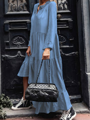 Ruffle Trim Denim Maxi Dress