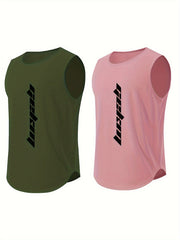 2pcs Men's Sleeveless Active Quick Dry Tank Top For Summer