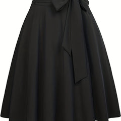 Solid Bow Knot A-line Skirt