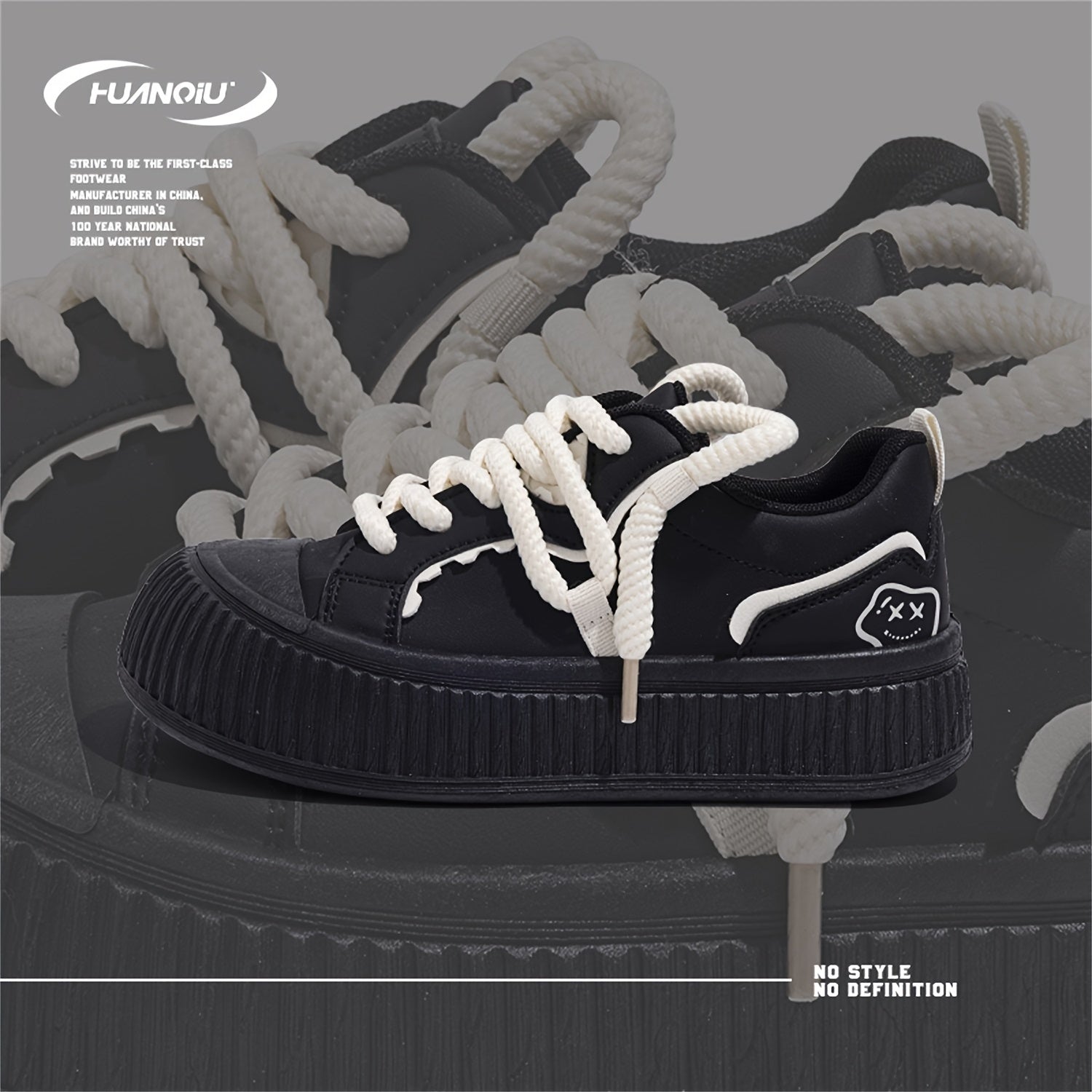 HUANQIU Retro Lace up Skate Shoes Lightweight Outdoor Low Sneakers