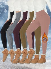 5pcs Women's Thermal Fleece Lined High Waisted Leggings