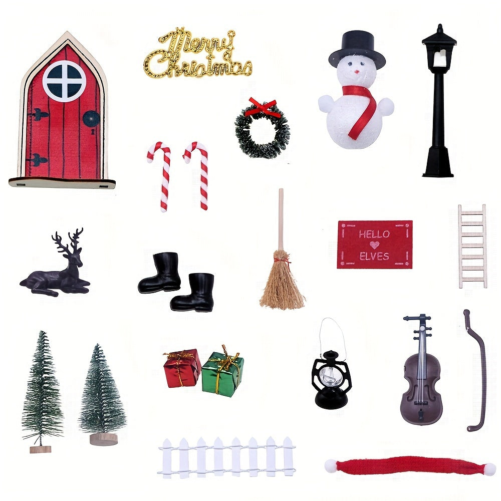 20pcs Mini Fairy Tale Scene Props Wooden Elf Door DIY Christmas Decorations