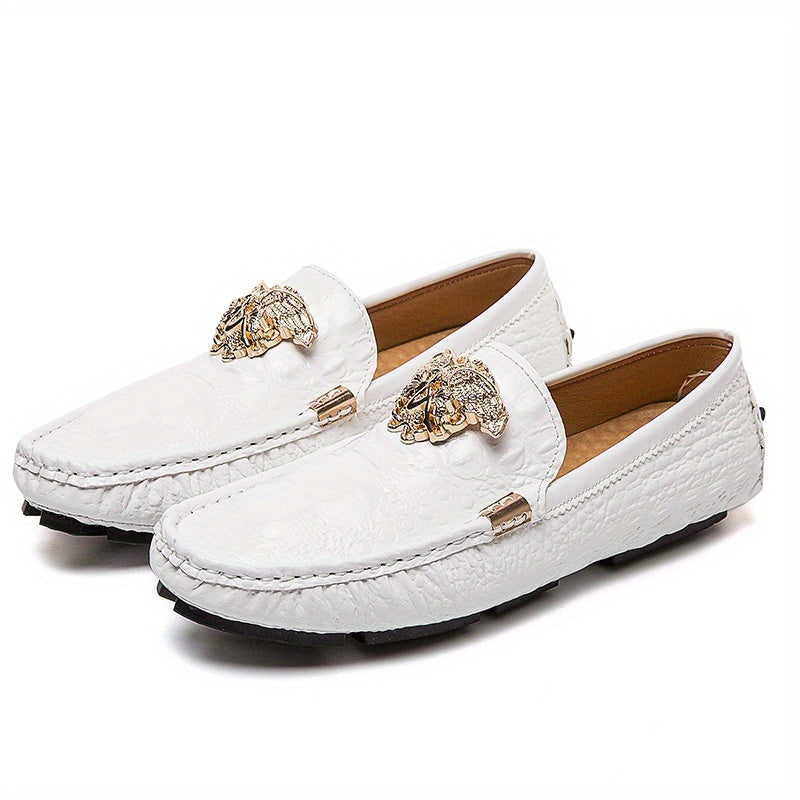 Men's Crocodile Print Loafers with Metallic Decor Anti-skid Sole