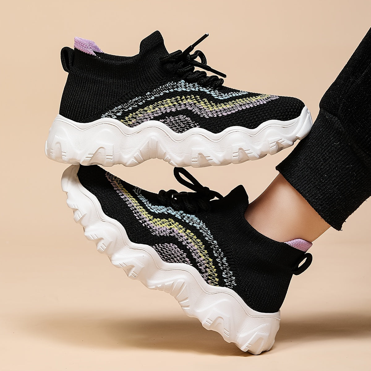 Girl's Knit Running Shoes Slip On Comfy Sneakers Anti skid Breathable