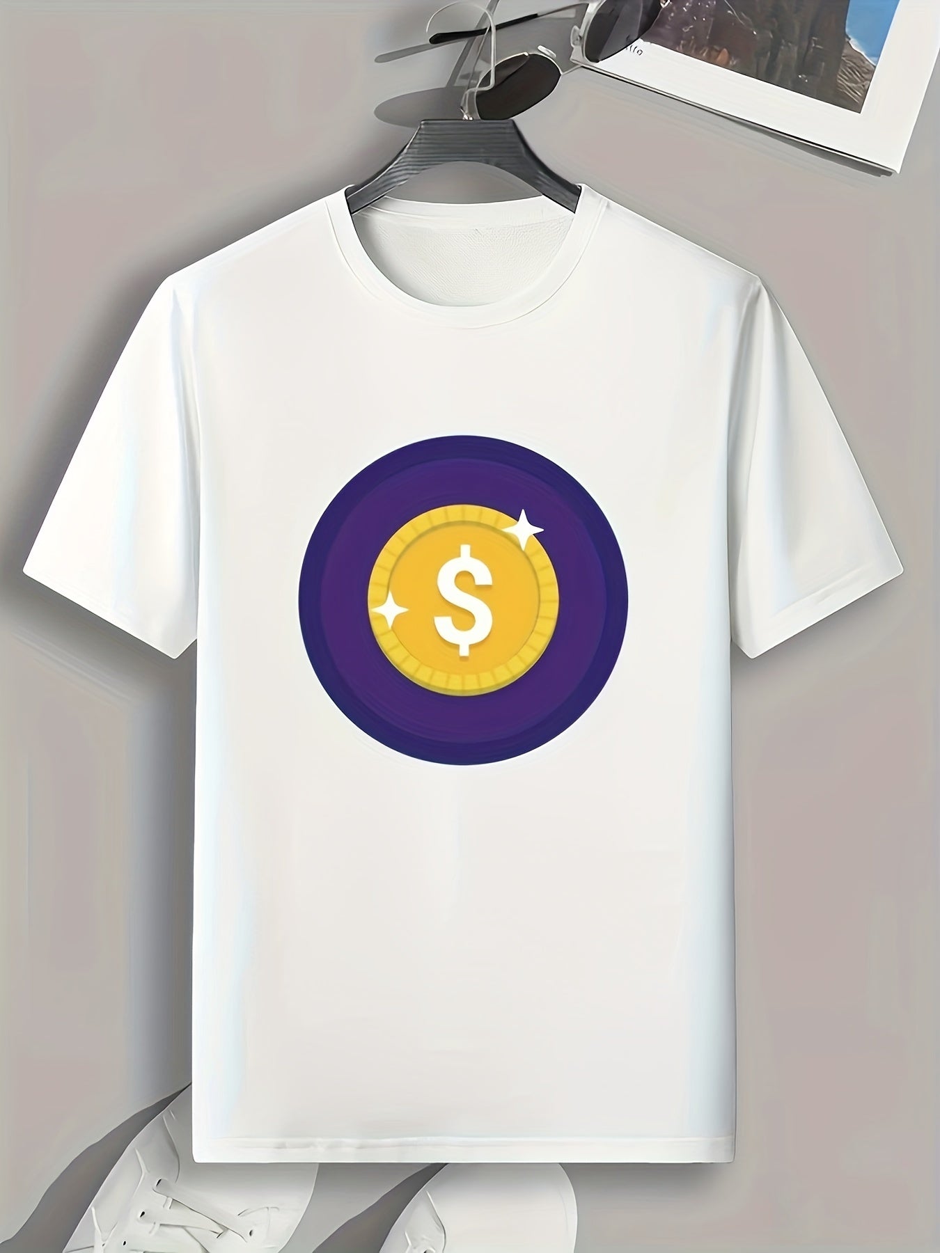 Coin Pattern Print Men's Comfy Sports T shirt Graphic Tee